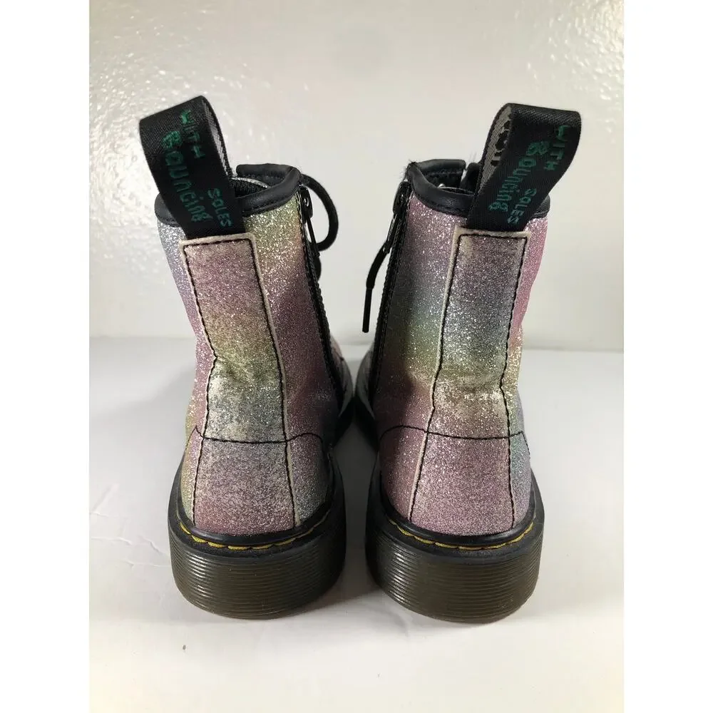 Dr. Martens Kids Pascal Rainbow Glitter Combat Boots 4M thrashed